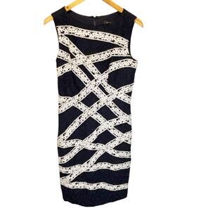 Tadashi Shoji Navy & White Crocheted Lace Shift Dress - size 10
